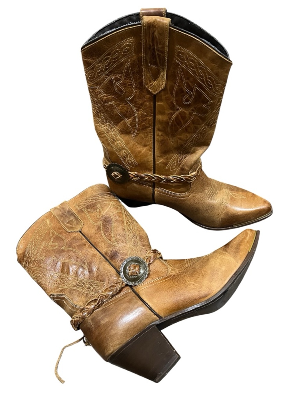 Oak tree farms brown Leather Western Cowboy Boots with Braided Strap size 10